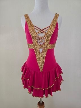 Fuchsia Dance Dress with Gold Sequin Trim